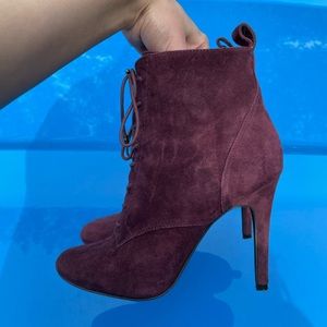 Bcbgeneration High Heel Suede Leather Booties 6.5 Burgundy Lace Up